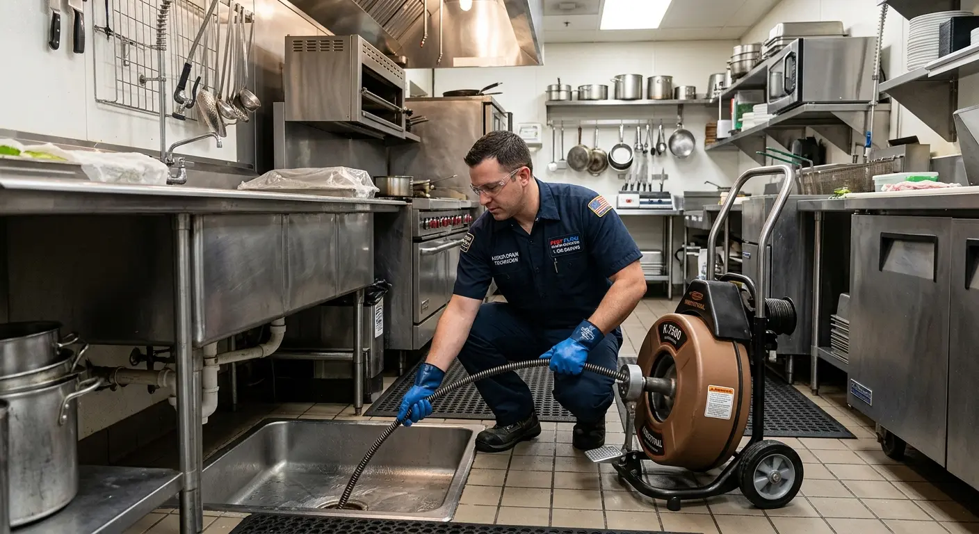 Commercial drain cleaning service in a restaurant kitchen in Inverness