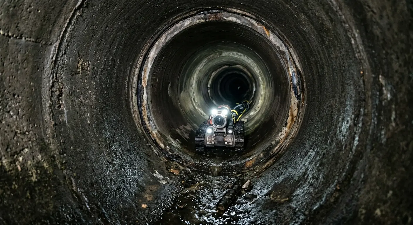 Robotic sewer camera inspecting pipe interior for Sewer Line Repair in Inverness